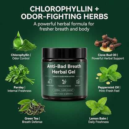 Anti-Bad Breath Herbal Gel Supplement - Body & Breath Odor Control from The Inside – Internal Deodorant, Natural Herbal Deodorant Gel with Parsley and Chlorophyll, Full Body Deodorizer (1)