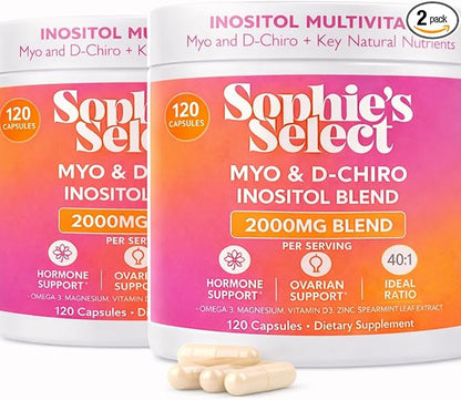 Myo-Inositol & D-Chiro Inositol 2000mg Per Serving for Women - Inositol 40:1 Formula with Spearmint, Vitamin D3, Zinc & Magnesium - Hormone Balance for Women, Ovarian Support - 120 Capsules - 2Packs