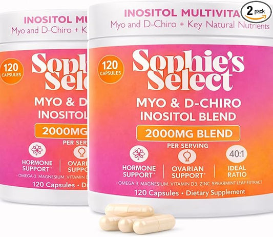 Myo-Inositol & D-Chiro Inositol 2000mg Per Serving for Women - Inositol 40:1 Formula with Spearmint, Vitamin D3, Zinc & Magnesium - Hormone Balance for Women, Ovarian Support - 120 Capsules - 2Packs