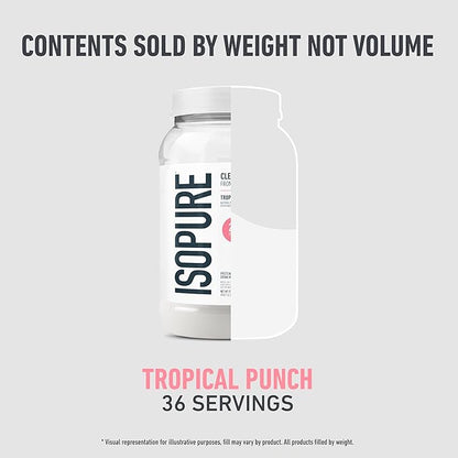 Isopure Clear Whey Isolate Protein Powder, Lactose Free, Gluten Free, Naturally Flavored, Tropical Punch, 20g Protein Per Serving, 1.9 Lbs, 36 Servings (Packaging May Vary)