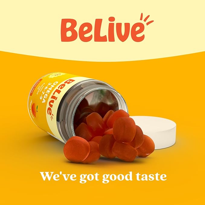 BeLive Organic Omega 3 Gummies - 120 Ct I Vegan Omegas 3 6 7 & 9 from Flaxseed Oil & Sea Buckthorn Fruit Oil, for Kids & Adults, Full Body, Brain & Eye Support, Sugar Free – Peach Flavor