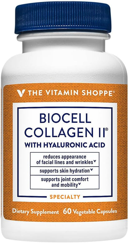 The Vitamin Shoppe Collagen Type II 1000MG - Joint Health, Cartilage Support & Flexibility, with Hyaluronic Acid (60 Vegetable Capsules)