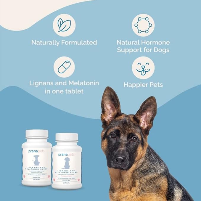 PranaPets Lignans & Melatonin Blend Naturally Aids in Relieving Symptoms of Cushing's Disease in Dogs | Helps Promote Healthy Adrenal Balance & Overall Well-Being | 1 MG Melatonin, 10 MG Lignans