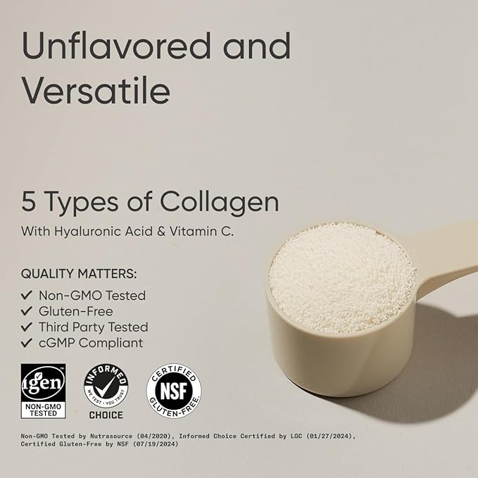 Sports Research® Multi Collagen Protein Powder - Food Sourced Collagen Peptides (Type I, II, III, V, X) with Hyaluronic Acid + Vitamin C - Gluten Free · Non-GMO · 30 Servings (Unflavored)