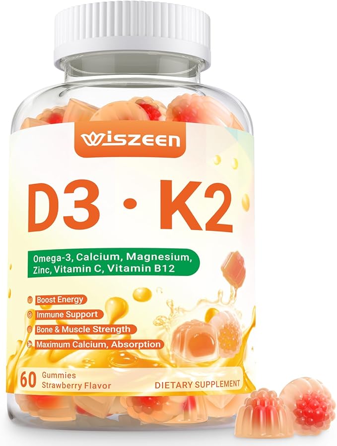Vitamin D3 K2 Gummies, Sugar Free D3 K2 Vitamin with Omega 3, Calcium, Magnesium for Bone Muscle Teeth Immune