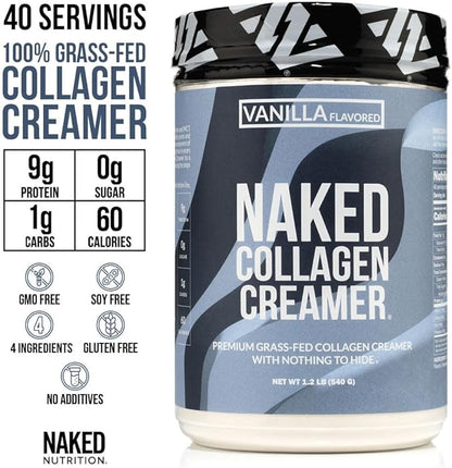 Naked Collagen Coffee Creamer - Vanilla Collagen Creamer For Coffee - Dairy-Free, Gluten-Free, GMO-Free - Support Hair, Skin, and Nails - 40 Servings