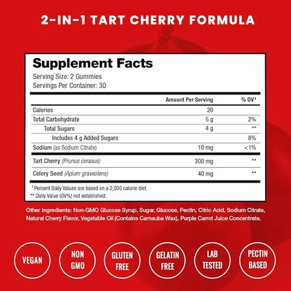 NutraChamps Tart Cherry Gummies - Tart Cherry Extract with Celery Seed - 60 Vegan Gummies