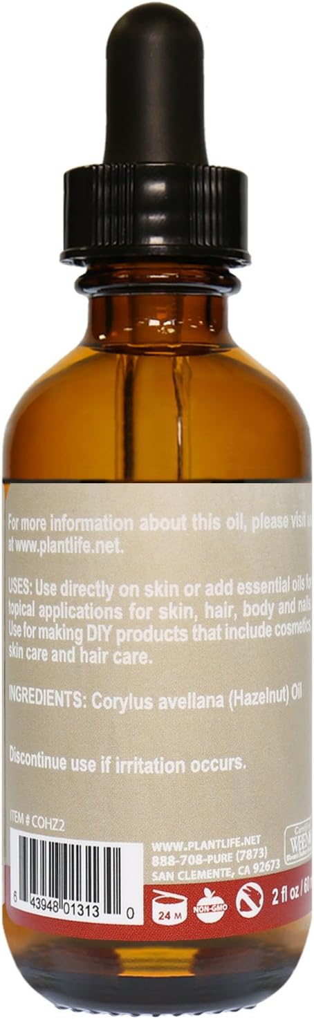 Plantlife Hazelnut Carrier Oil - Cold Pressed, Non-GMO, and Gluten Free Carrier Oils - for Skin, Hair, and Personal Care - 2 oz