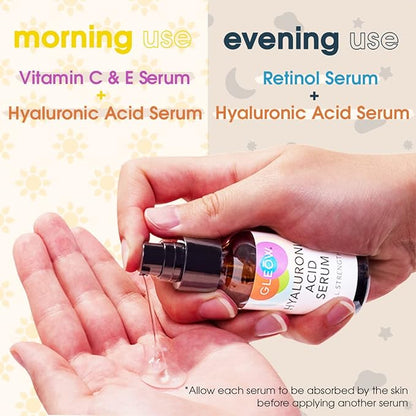 GLEOW Retinol Serum for Face, Vitamin C with Hyaluronic Acid Face Serum for Women and Men, Glow Skin Care Set Total Package Targets Appearance of Uneven Skin Tone and Dryness 3x1oz