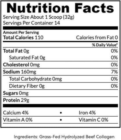 True Nutrition Hydrolyzed Collagen Powder - Grass Fed, Pasture-Raised Beef - 32g Collagen Protein per Serving - Paleo, Keto, Gluten Free, Dairy Free, Non-GMO - Unflavored - 1lb