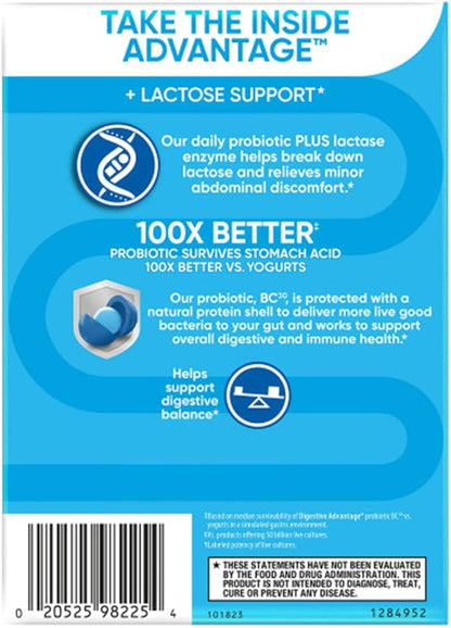 Digestive Advantage Lactose Defense Enzymes + Probiotics for Women & Men Occasional Bloating, Lactose Breakdown, Minor Abdominal Discomfort, Immune Support, 96 Count Capsules (3 Pack)