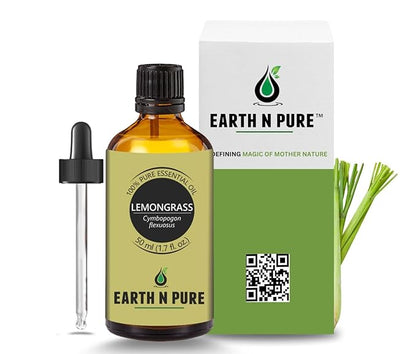 Earth N Pure Lemongrass Essential Oil | Steam Distilled | for Home Diffuser, Skin & Hair Care | with Glass Dropper - 50 ML