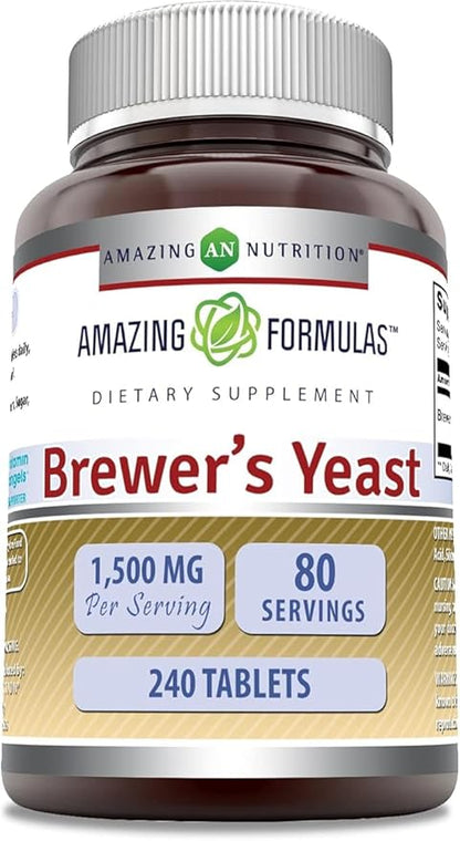 Amazing Nutrition Brewers Yeast Tablets - 7.5 Grain Capsule 500mg 240 Tablets - Supports Healthy Digestion * Promotes Heart Health