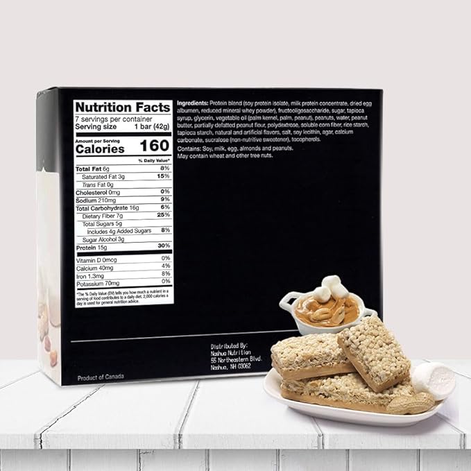 Proti-Thin Fluffy Nutter Protein Bars, 15g Protein, Low Calorie, Very Low Carb (VLC), Low Fat, High Fiber Snack Bar, KETO Diet Friendly, Ideal Protein Compatible, No Gluten Ingredients, 7 /Box