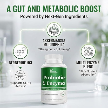 GLP-1 Support Enzymes, Pre & Probiotics for Digestive Health, Berberine Weight Loss Support, Akkermansia Muciniphila for Women & Men | Gut Health, Bloating Relief, 30 Ct