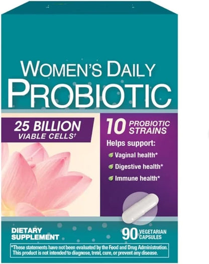Women's Daily Probiotic, 25 Billion Viable Cells, 90 Vegetarian Capsules, 10 Probiotic Strains, Supports Vaginal, Digestive, Immune Health Sold by TD