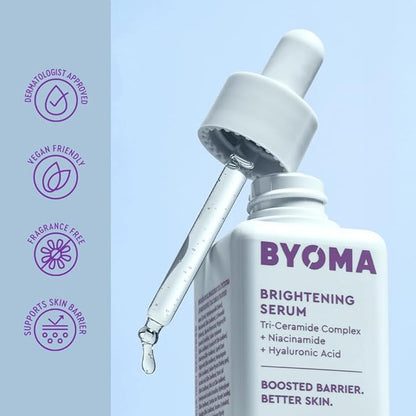 BYOMA Brightening Serum - Barrier Repair Serum - Brightening & Hydrating Face Serum with Hyaluronic Acid, Niacinamide & Ceramides - Hyaluronic Acid Serum For Face, Glowing, Radiant Skin - 1.01 fl. oz