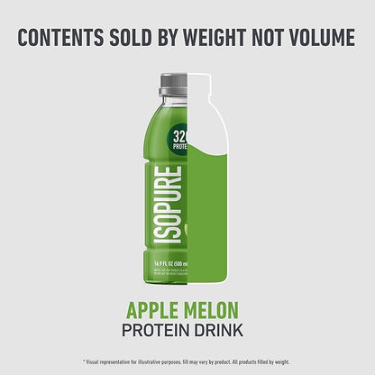 Isopure Zero Carb 32g Clear Protein Ready-to-Drink, Whey Protein Isolate, Apple Melon,12 Pack (Packaging May Vary)