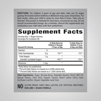 Piping Rock Kids Melatonin Gummies | 1mg | 90 Count | Supplement for Children | Mixed Berry Flavor | Vegan, Non-GMO, Gluten Free