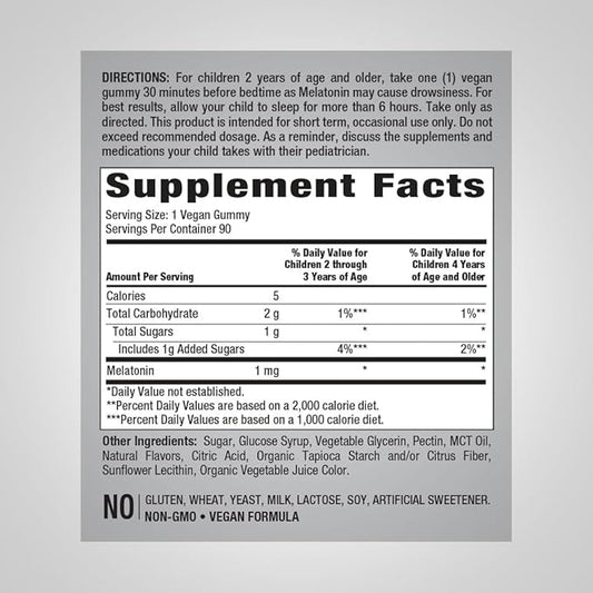 Piping Rock Kids Melatonin Gummies | 1mg | 90 Count | Supplement for Children | Mixed Berry Flavor | Vegan, Non-GMO, Gluten Free