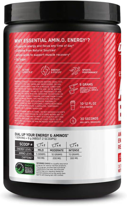 Optimum Nutrition Amino Energy - Pre Workout with Green Tea, BCAA, Amino Acids, Keto Friendly, Green Coffee Extract, Energy Powder - Juicy Strawberry Burst, 9.5 Ounce, 30 Servings (Packaging May Vary)