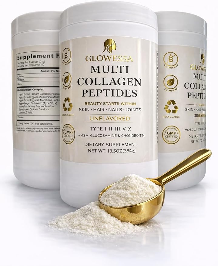 Multi Collagen Peptides Powder – Types I, II, III, V & X – Hydrolyzed Collagen Supplement for Hair, Skin, Nails & Joint Support – Unflavored Daily Collagen for Women & Men