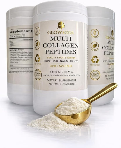 Multi Collagen Peptides Powder – Types I, II, III, V & X – Hydrolyzed Collagen Supplement for Hair, Skin, Nails & Joint Support – Unflavored Daily Collagen for Women & Men