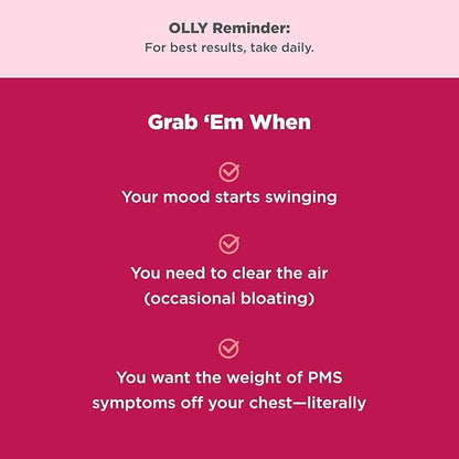 OLLY Period Hero Gummies, PMS Support Supplement,* Chasteberry, Vitamin B6, Calcium, Cran-Raspberry Flavor, 30 Day Supply - 60 Count
