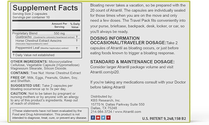 Atrantil Travel Pack (20 Count): Bloating, Abdominal Discomfort, and Change in Bowel Habits