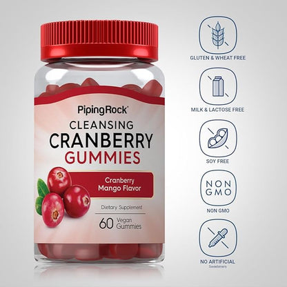 Piping Rock Cranberry Gummies | 60 Count | Cleansing Supplement for Women and Men | Cranberry Mango Flavor | Vegan, Non-GMO, Gluten Free