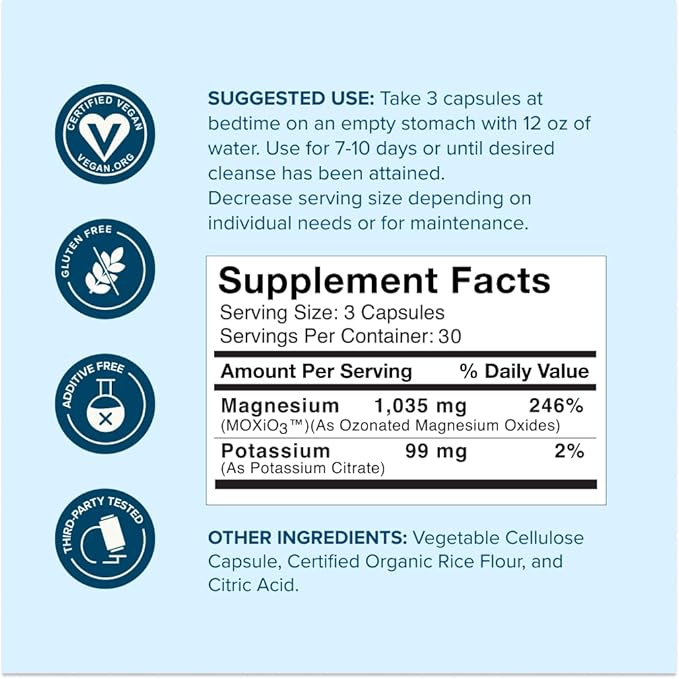 nbpure MagO7 - Natural Colon Cleanse & Detox | Occasional Constipation Relief, Stool Softening, & Bloating Support for Men & Women | Ozonated Magnesium Oxide, 90 Capsules