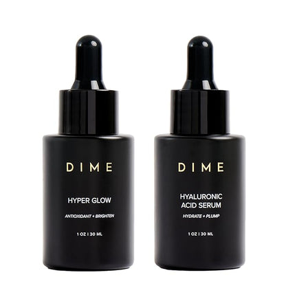 DIME Beauty Serum Set - Hyaluronic Acid and Vitamin C Face Serum Duo for Dark Spots, Brightening and Hydrating, Anti-Aging Firming Skincare Set, Vegan, Cruelty-Free, 1 oz / 30 ml Each