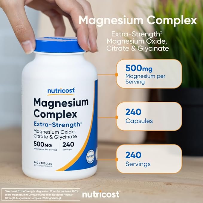 Nutricost Magnesium Complex 500mg, 240 Capsules - Magnesium Oxide, Citrate, and Glycinate - Gluten Free and Non-GMO (Pack of 2)