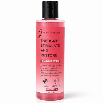 Love Potion Feminine Wash – Rose Yoni Cleanser for Women, Natural Intimate Wash with Aloe & Essential Oils, Odor Control & pH Balanced Daily Care, Plant-Based Formula, 240ml