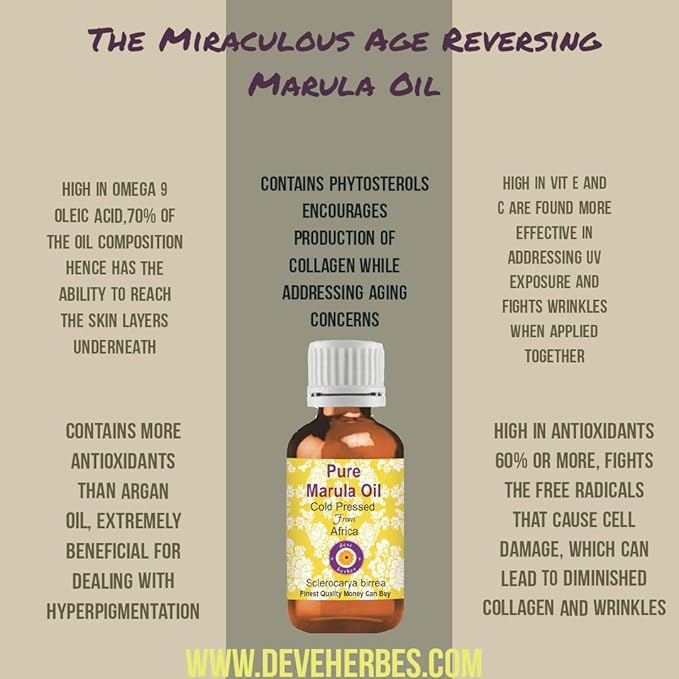 Deve Herbes Pure Marula Oil (Sclerocarya birrea) Cold Pressed (Pack of Five) 100ml X 5 (16.9 oz)