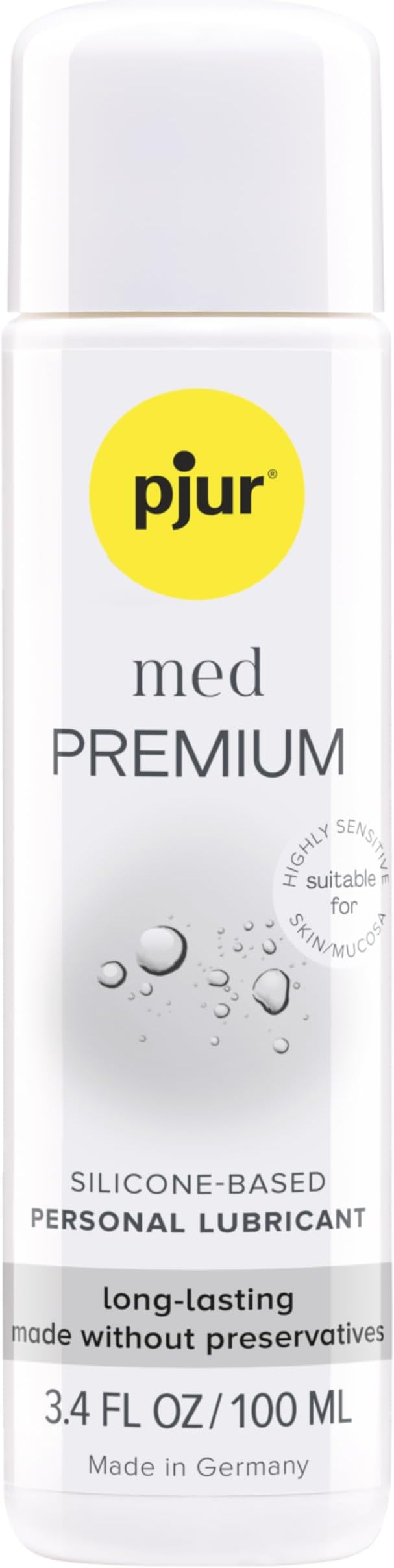 pjur med Premium – Top-Grade Silicone-Based Lubricant for Dry & Sensitive Mucous Membranes, No Preservatives, Extra Long-Lasting, 3.4 oz / 100 ml