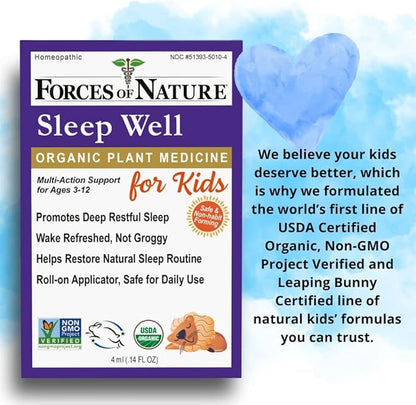 Forces of Nature Natural Sleep Support for Kids, Organic Homeopathic Remedy with Oats and Valerian, 4ml