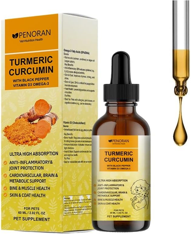Turmeric Curcumin Drops for Dog & Senior Dogs: Anti-inflammatory Pain Relief, Eliminates Joint Pain, Improve Joint Mobility,Brain, Liver, Bone, Muscle, Skin&Coat - Liquid Absorb Better