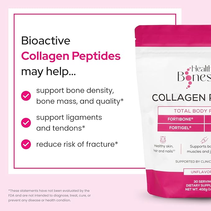 FORTIBONE® Premium Bone Health Collagen Peptides w/FORTIGEL®, VERISOL®, TENDOFORTE® | Clinically-Supported for Bones Joints Skin Hair Nails | Hydrolyzed Collagen Anti-Aging Formula | 30 Servings