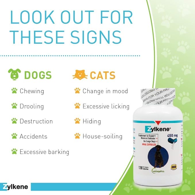 Vetoquinol Zylkene - Calming Support for Large Dogs 33132 lb - Supports Behavior & Occasional Anxiety - Perfect for Boarding, Vet Visits & Celebrations - Non-Drowsy & Lactose-Free - 120 Capsules