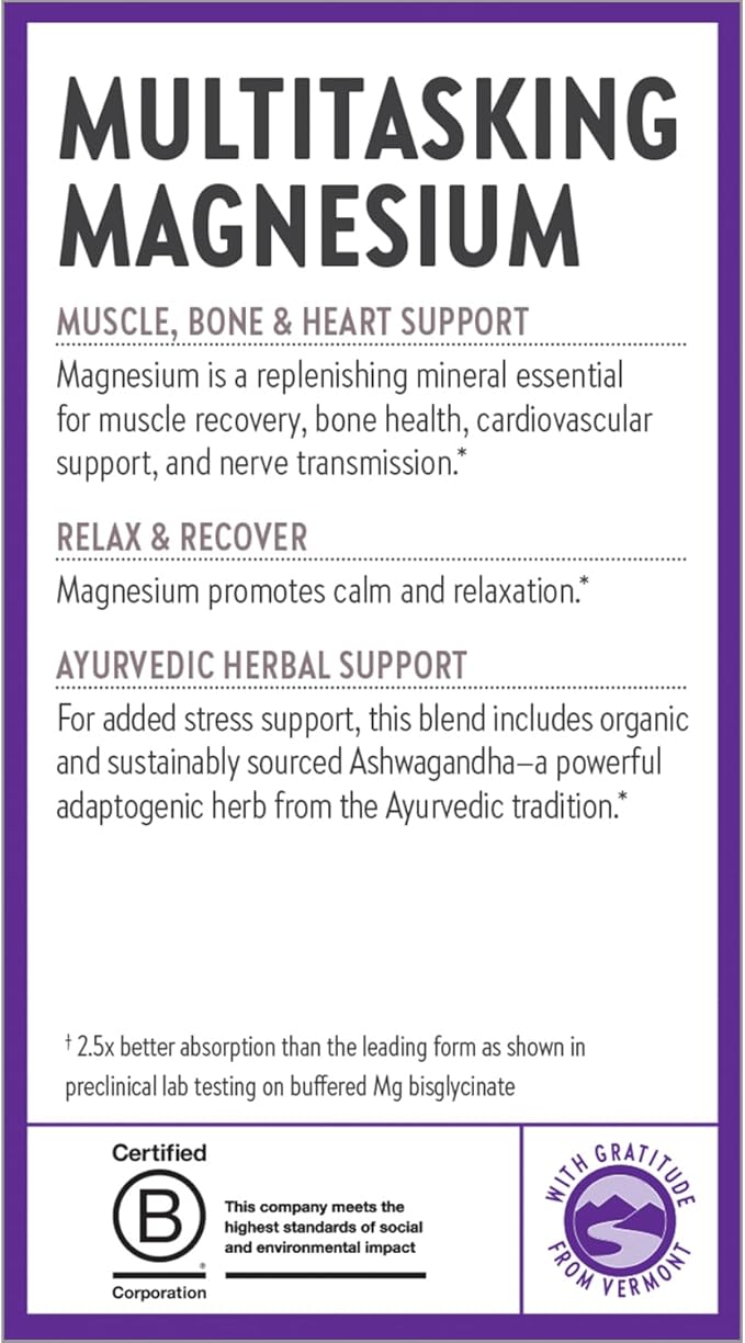 New Chapter Magnesium + Ashwagandha Supplement, 325 mg with Magnesium Glycinate for Muscle Relaxation & Recovery, Heart, Nerve & Bone Health, 2.5X Absorption, Non-GMO - 30 ct (1 Month Supply)