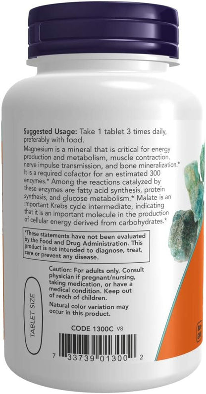 NOW Magnesium Malate 1000mg, 180 Tablets (Pack of 2)