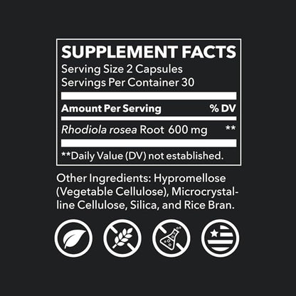LifeSeasons Rhodiola Root 600mg per 2 Capsules – Adaptogenic Supplement for Natural Energy Mental Clarity Mood Balance Stress Support – 60 Vegan Capsules, Non‑GMO, Gluten‑Free