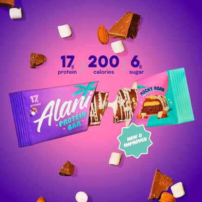 Alani Nu Protein Bars ROCKY ROAD | High Protein Gluten-Free Bars | 16g Protein | Low-Sugar (7G) Low-Carb Healthy Snacks | 12 Individually Wrapped Bars