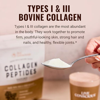 Live Conscious Collagen Peptides Powder - Hazelnut Collagen Powder - Hair, Skin, Nail, & Joint Support - Type I & III Grass-Fed Collagen Supplements for Women and Men - 30 Servings (2-Pack) - 12.4oz