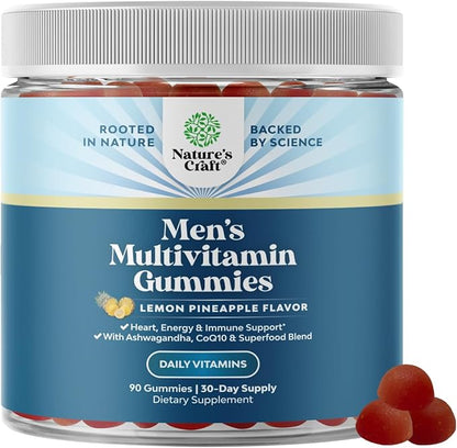 Men's Multivitamin Gummies with Superfood Complex - Daily Multivitamin for Men Gummies with CoQ10 and Ashwagandha for Energy and Immune Support - Adult Gummy Essential Minerals - 90 Count