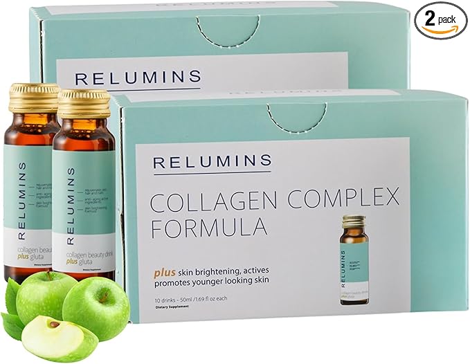 Relumins World's Most Advanced Collagen Drink - 10,000mg w/Glutathione & Antioxidants | USA's No.1 Liquid Collagen, Anti-Aging Spring Glow Essentials | Apple Flavor | Made in USA - 20 Bottles