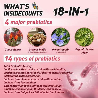 BUTTERFLY'S TEAR Women's Probiotic Gummies | 18-in-1 Feminine Comfort & Urinary Tract Support | 14 Probiotics + 4 Prebiotics | Peach Flavor | Intimate Moisture, pH Balance, Healthy Flora, 180 Chew