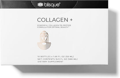 Blisque - Liquid Collagen Tri-Peptide Complex | with Biotin and Hyaluronic Acid | for Hair, Skin, and Nails | 10 Bottles | 10-Day Supply