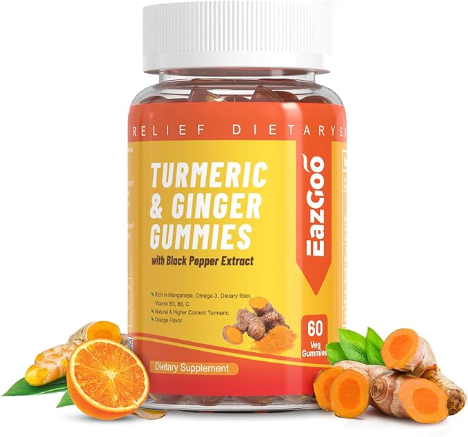 Turmeric Curcumin Gummies 500mg for Adults, with Black Pepper, Ginger Root, Vitamine C, Low Sugar Fruit Gummies, Orange Flavor - 60 Counts